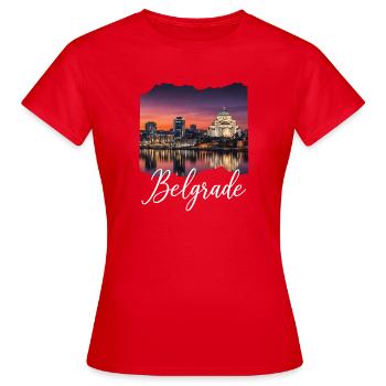 Belgrad Abenddämmerung Skyline - Frauen T-Shirt - Rot - Vorne - AI Model Female 172 dark (172cm)