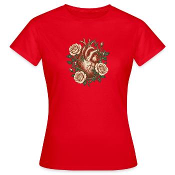 Vintage Anatomical Heart with Roses – Gothic Art - Women's T-Shirt - red - Front - AI Model Female 172 dark (172cm)