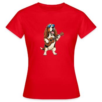Basset Hound Playing Guitar - Music Dog Dad - Women's T-Shirt - red - Front - AI Model Female 172 dark (172cm)