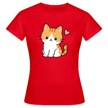 Cute Kawaii Kitten With Pink Heart - Women's T-Shirt - red - Front - AI Model Female 172 dark (172cm)