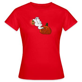 Fantôme avec lanterne sur une citrouille - T-shirt Femme - rouge - Devant - AI Model Female 172 dark (172cm)