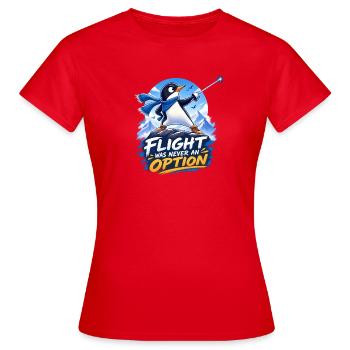 Brave Penguin – Never Give Up - T-shirt Femme - rouge - Devant - AI Model Female 172 dark (172cm)