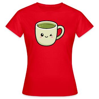 Kawaii Winking Matcha Tasse de thé vert - T-shirt Femme - rouge - Devant - AI Model Female 172 dark (172cm)