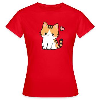 Kawaii Cute Orange Tabby Cat With Heart - Women's T-Shirt - red - Front - AI Model Female 172 dark (172cm)