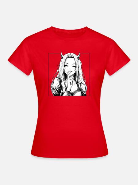 Demonische Manga-Diva mit Hörnern - Frauen T-Shirt - Rot