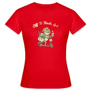 Art Frog Teacher on Scooter - Women's T-Shirt - red - Front - AI Model Female 172 dark (172cm)