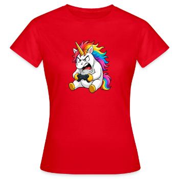 Funny Unicorn Gamer Rage Quit - Women's T-Shirt - red - Front - AI Model Female 172 dark (172cm)