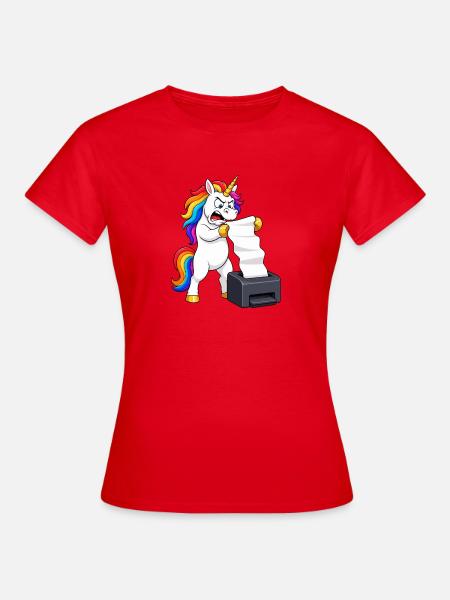 Lustige Einhorn-Drucker-Jam-Wut - Frauen T-Shirt - Rot