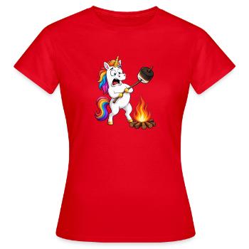 Funny Unicorn Camping Mishap - Women's T-Shirt - red - Front - AI Model Female 172 dark (172cm)