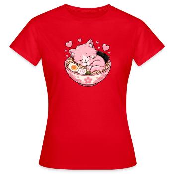 Pink Cat in Ramen Noodle Dream - Women's T-Shirt - red - Front - AI Model Female 172 dark (172cm)