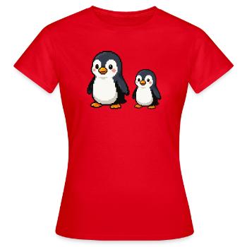 Pixel Penguin Duo - T-shirt Femme - rouge - Devant - AI Model Female 172 dark (172cm)