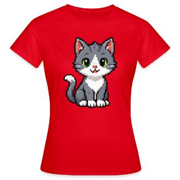 Pixel Chaton Chat Gris - T-shirt Femme - rouge - Devant - AI Model Female 172 dark (172cm)