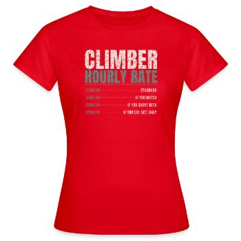 Climber Hourly Rate Funny - Women's T-Shirt - red - Front - AI Model Female 172 dark (172cm)