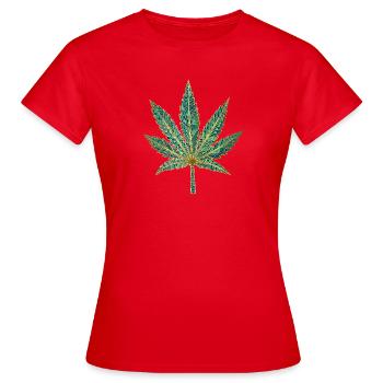Teal Gold Ornate Leaf Print - Women's T-Shirt - red - Front - AI Model Female 172 dark (172cm)