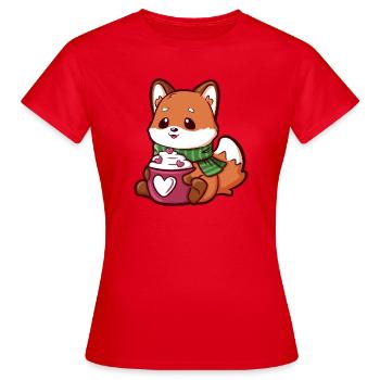 Cuddly Fox with Hearts Mug and Scarf - Women's T-Shirt - red - Front - AI Model Female 172 dark (172cm)