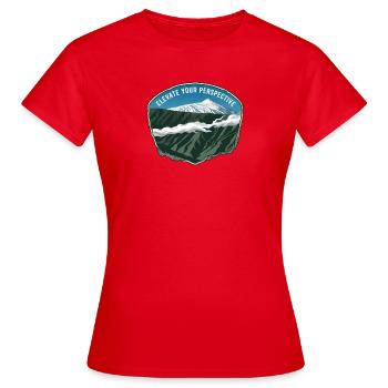 Mountain illustration in the form of an emblem with clouds - Women's T-Shirt - red - Front - AI Model Female 172 dark (172cm)