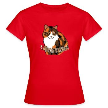 Chat gris et rouge – graphique avec inscription - T-shirt Femme - rouge - Devant - AI Model Female 172 dark (172cm)