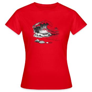 Big ocean wave with palm island and shells - Women's T-Shirt - red - Front - AI Model Female 172 dark (172cm)
