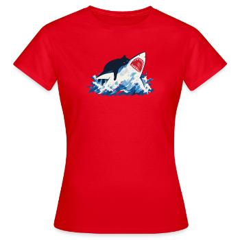 Chat Requin Humour océan  - T-shirt Femme - rouge - Devant - AI Model Female 172 dark (172cm)