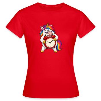 Grumpy Unicorn Alarm Clock Meltdown - T-shirt Femme - rouge - Devant - AI Model Female 172 dark (172cm)
