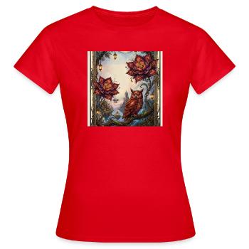 Chouette fleurie et chouette à vapeur - T-shirt Femme - rouge - Devant - AI Model Female 172 dark (172cm)