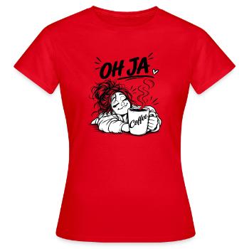 Coffee Oh Yes Cartoon - Women's T-Shirt - red - Front - AI Model Female 172 dark (172cm)