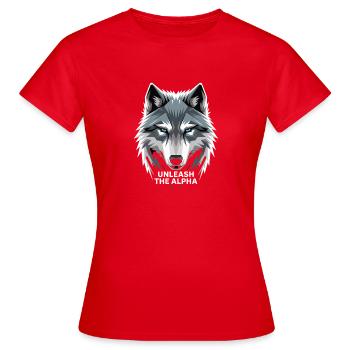 Unleash The Alpha Gray Wolf Head for Gamers - Women's T-Shirt - red - Front - AI Model Female 172 dark (172cm)