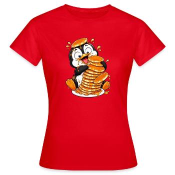 Dessin animé drôle de sirop de pancakes de pingouins - T-shirt Femme - rouge - Devant - AI Model Female 172 dark (172cm)
