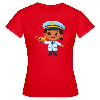 Kawaii Captain with Airplane – Cute Pilot Art - Women's T-Shirt - red - Front - AI Model Female 172 dark (172cm)