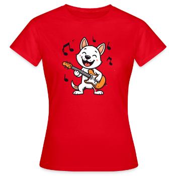 Funny Comic Cat Playing Guitar – Rocker Music - Women's T-Shirt - red - Front - AI Model Female 172 dark (172cm)