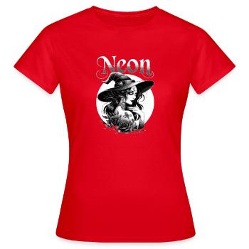 Sorcière néon, Roses noires, Lune, sorcellerie gothique. - T-shirt Femme - rouge - Devant - AI Model Female 172 dark (172cm)