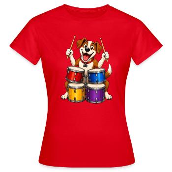 Excit Dog jouant de la batterie à quatre musiciens - T-shirt Femme - rouge - Devant - AI Model Female 172 dark (172cm)