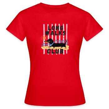 Teckel en balade – Long Walks Club - T-shirt Femme - rouge - Devant - AI Model Female 172 dark (172cm)