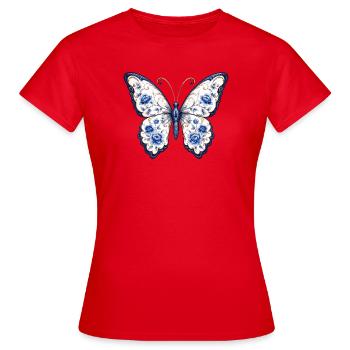 Blue Blossom Butterfly Motif - Women's T-Shirt - red - Front - AI Model Female 172 dark (172cm)