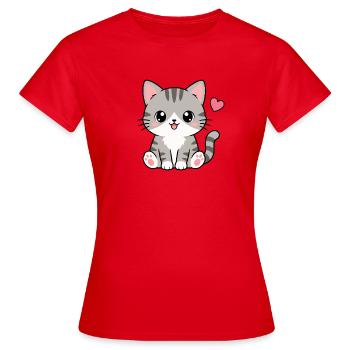 Chat tigré gris de Kawaii - T-shirt Femme - rouge - Devant - AI Model Female 172 dark (172cm)