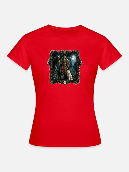 Druide begleitet von einem weißen Wolf - Frauen T-Shirt - Rot