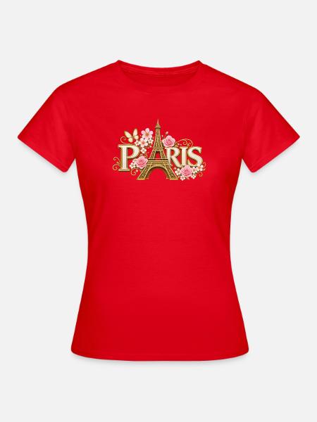 Goldener Eiffel und blühende Blumen - Frauen T-Shirt - Rot