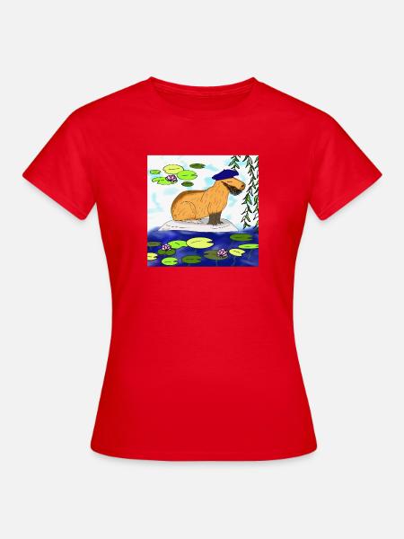 Capybara im Seerosen Teich - Frauen T-Shirt - Rot