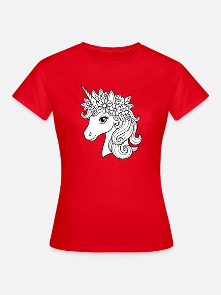 Blumenkrönendes Einhorn - Frauen T-Shirt - Rot