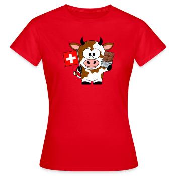 Schweizer Kuh mit Flagge und Schokolade  - Frauen T-Shirt - Rot - Vorne - AI Model Female 172 dark (172cm)
