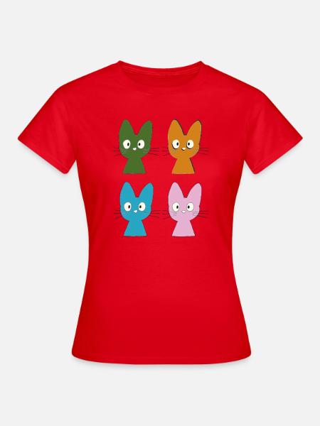 Vier bunte Katzenfreunde - Frauen T-Shirt - Rot