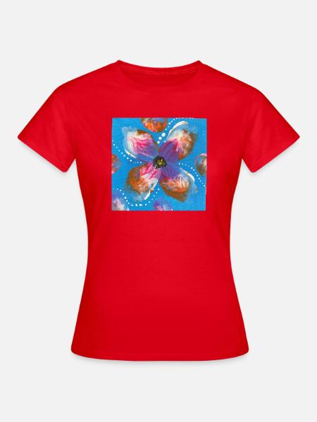 Blaues Blütenfeuerwerk - Frauen T-Shirt - Rot