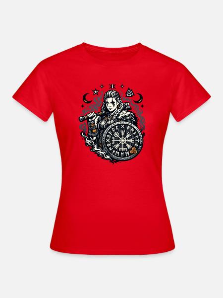 Viking Kämpfer mit Runen Schild - Frauen T-Shirt - Rot