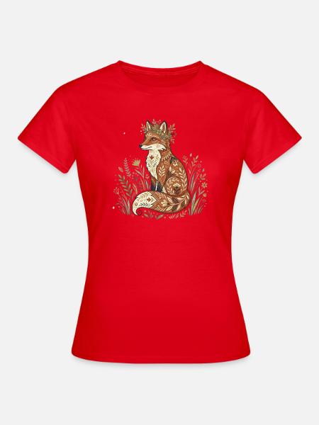 Boho Fuchs mit Blütenkranz - Frauen T-Shirt - Rot