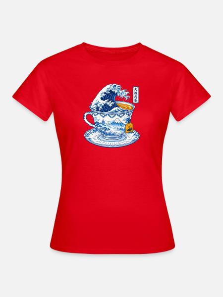 Japanische Welle in Teetasse Kunst - Frauen T-Shirt - Rot
