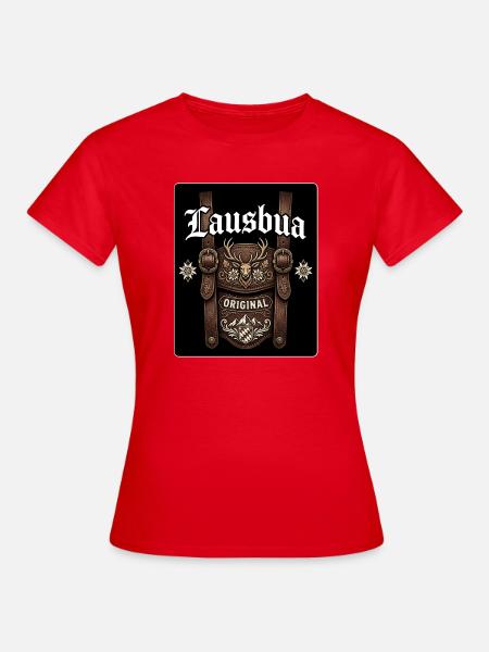 Original Hirschkopf Ledermotiv - Frauen T-Shirt - Rot
