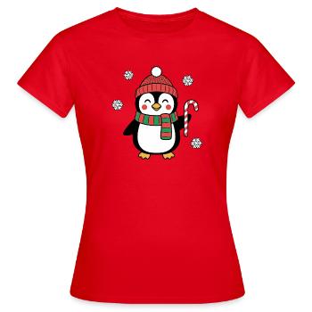 Pinguin mit Bommelmütze – Ugly Christmas - Frauen T-Shirt - Rot - Vorne - AI Model Female 172 dark (172cm)