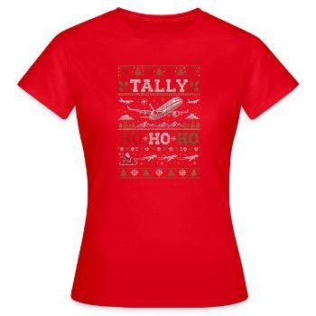 Tally Ho Lustiger Weihnachtspullover für Airline-P - Frauen T-Shirt - Rot - Vorne - AI Model Female 172 dark (172cm)