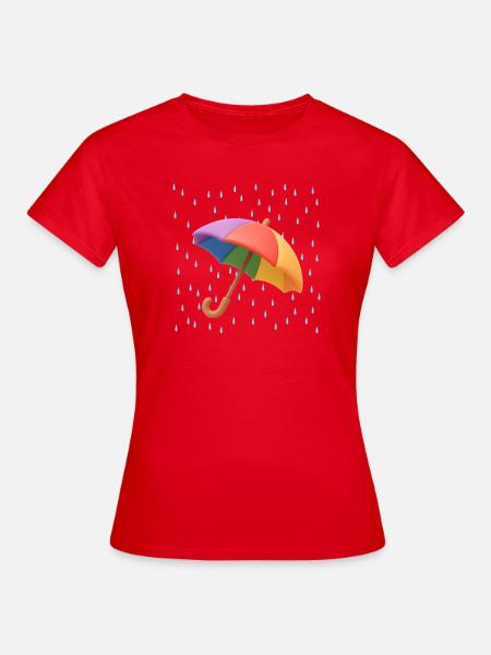 Regenbogen Regenschirm im Regen - Frauen T-Shirt - Rot