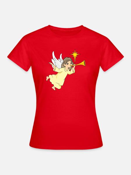 Cartoonish_angel_is_playing_the_flute - Frauen T-Shirt - Rot